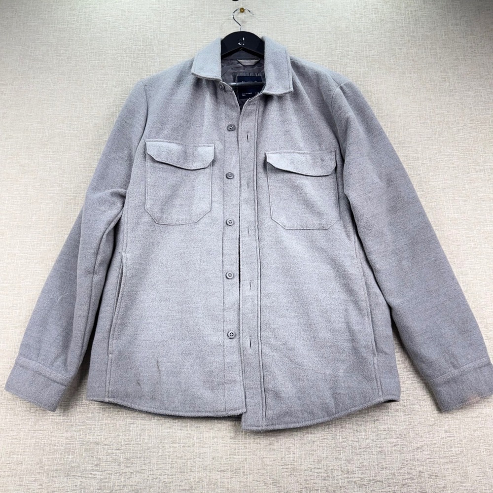 Abercrombie & Fitch Mens Grey Quilted Lined Wool Blend Shirt Jacket Size M